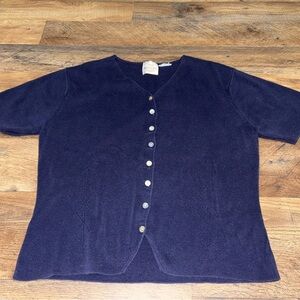 Navy Blue Cardigan Sweater with Round Neckline